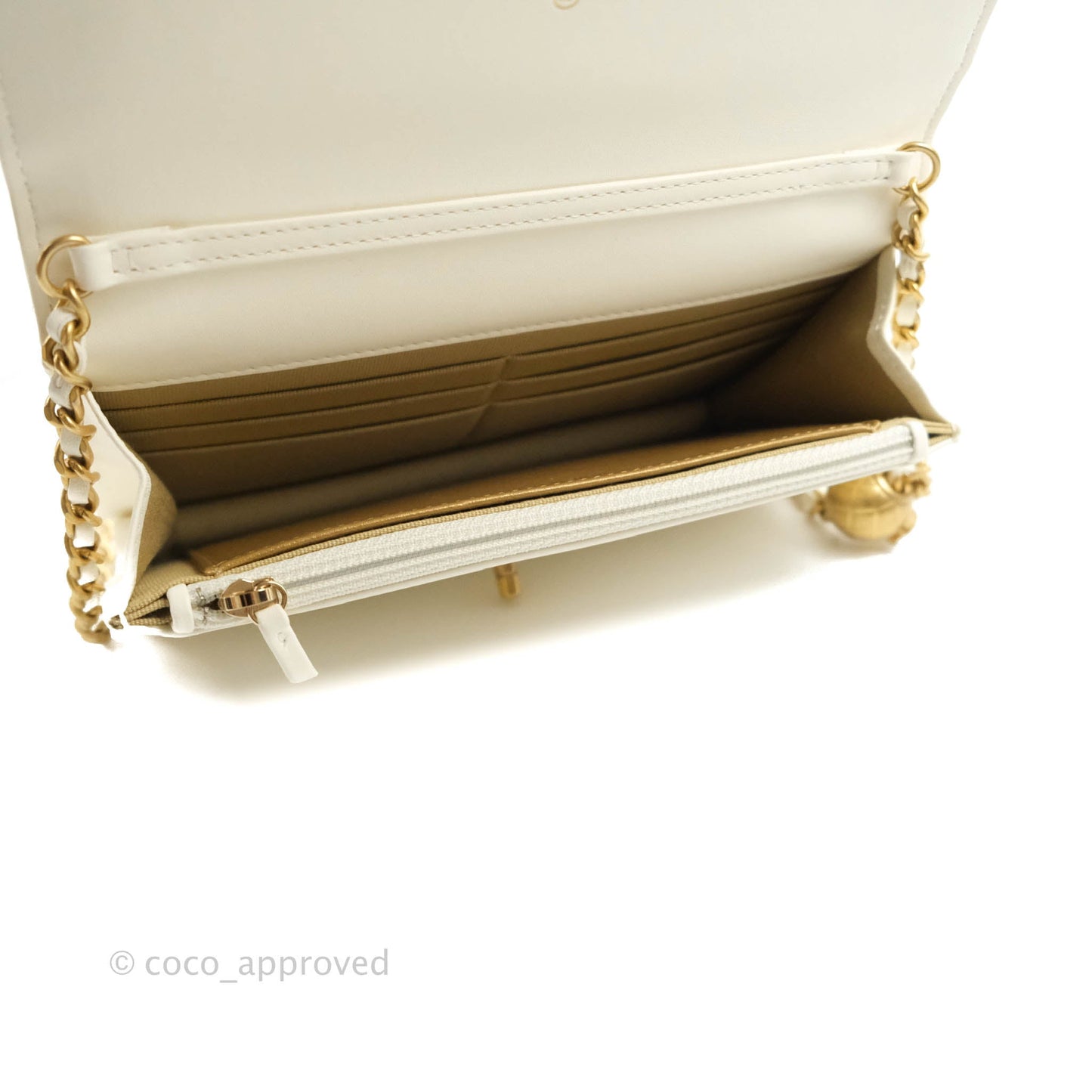 Chanel Quilted Pearl Crush Wallet on Chain WOC White Lambskin Aged Gold Hardware