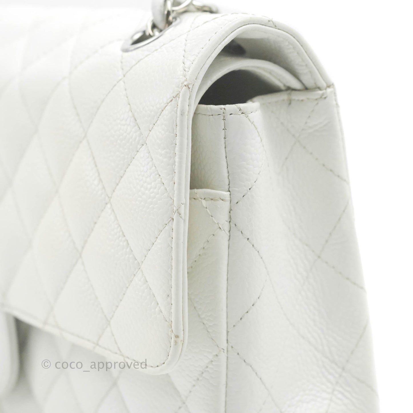 Chanel Classic M/L Medium Double Flap White Caviar Silver Hardware