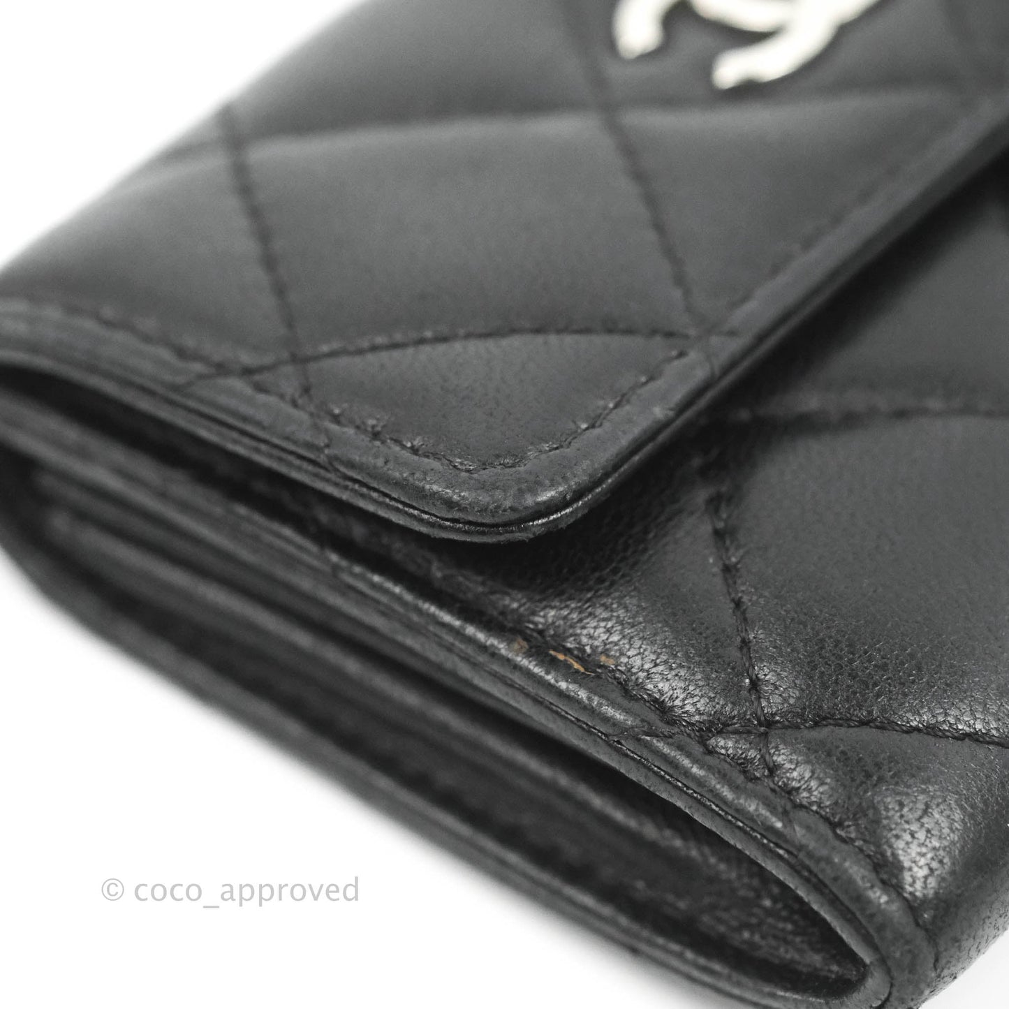 Chanel Quilted Small Flap Card Holder Black Lambskin Silver Hardware