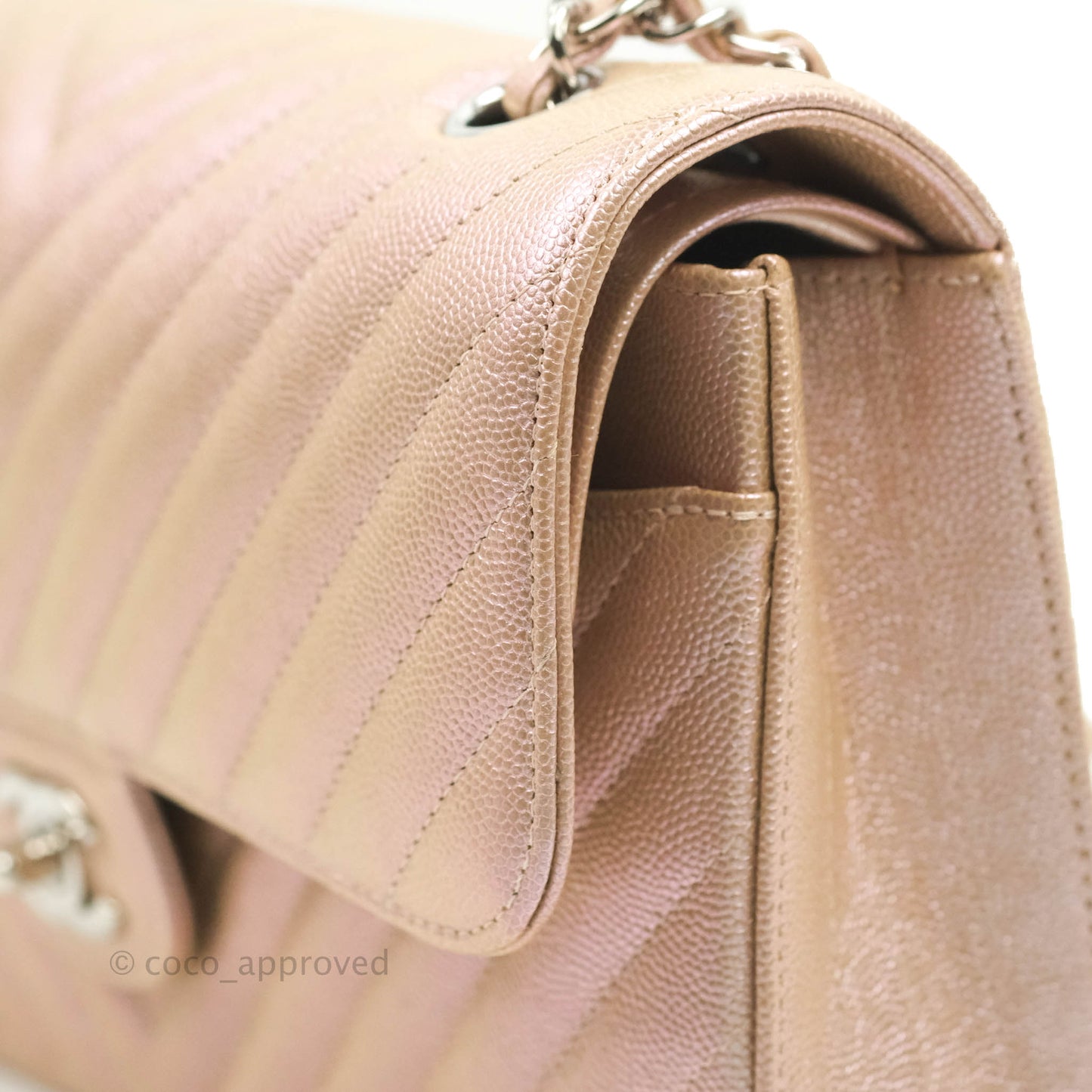 Chanel Classic M/L Medium Double Flap Iridescent Rose Gold Pink Caviar Silver Hardware 17B