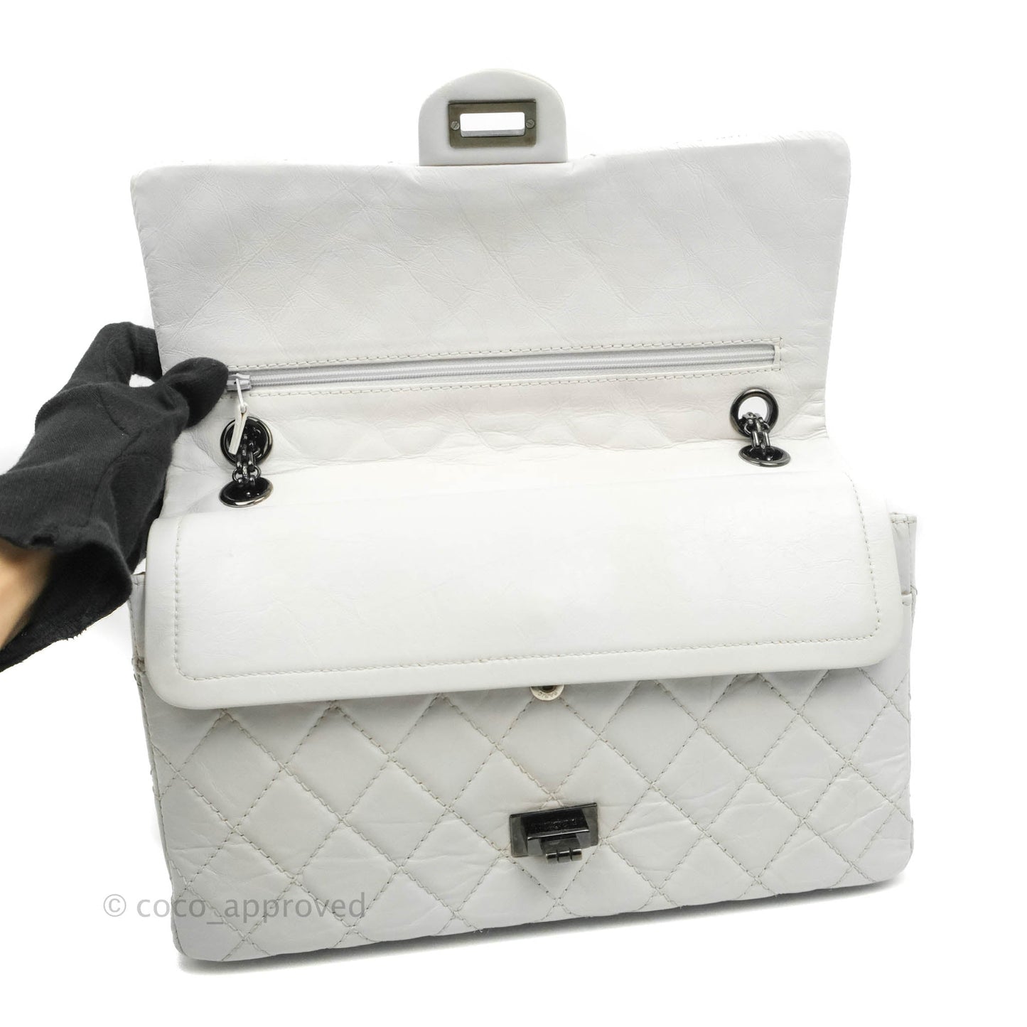 Chanel Quilted Reissue 226 Flap White Aged Calfskin Gun Metal Hardware