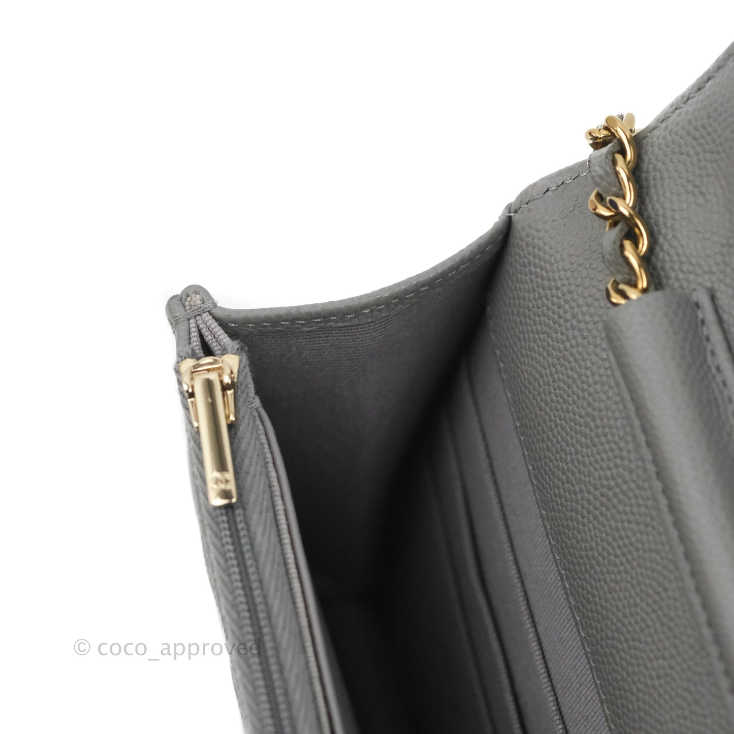 Chanel Quilted Classic Wallet on Chain WOC Grey Caviar Gold Hardware