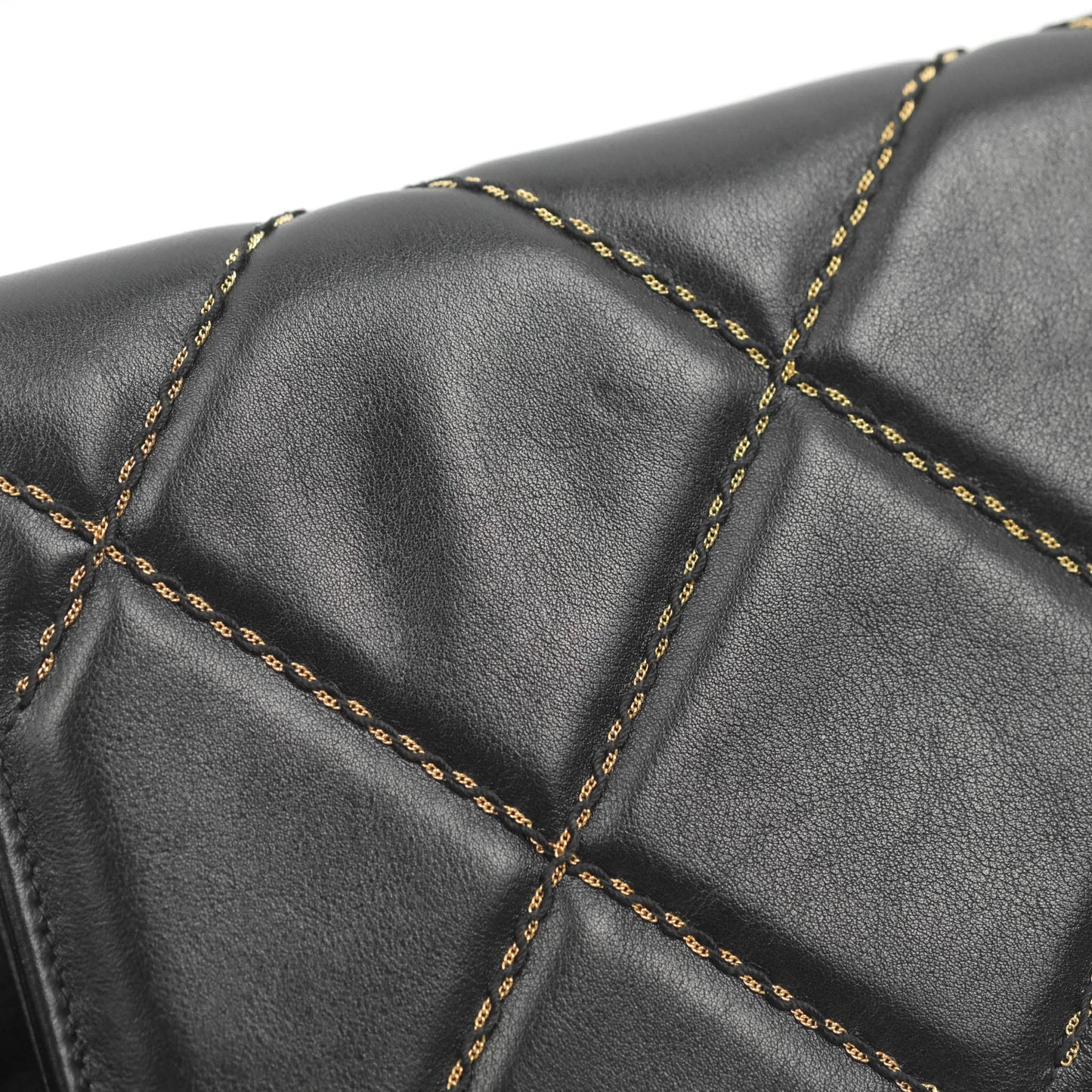 Chanel Quilted Wallet on Chain WOC Stitching Black Lambskin Gold Hardware