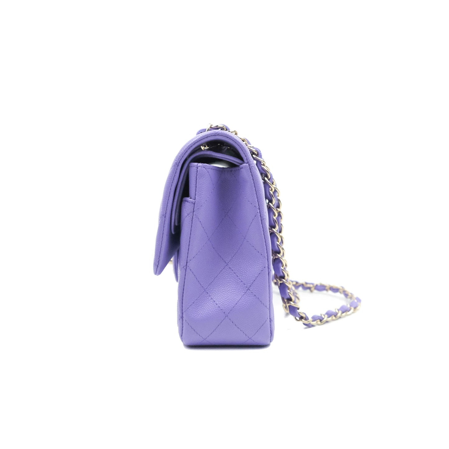 Chanel Classic M/L Medium Double Flap Purple Caviar Gold Hardware 20S
