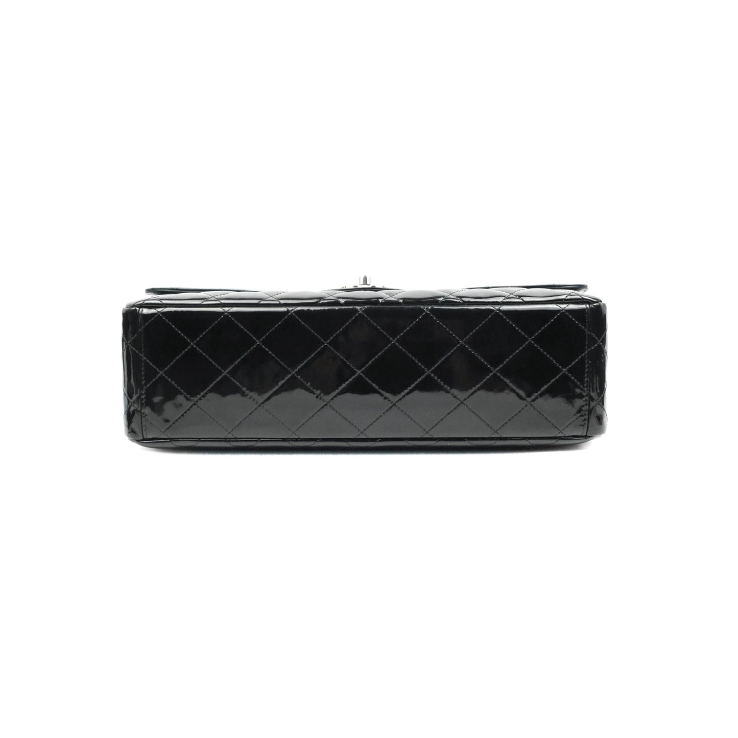 Chanel Quilted Maxi Single Flap Black Patent Silver Hardware