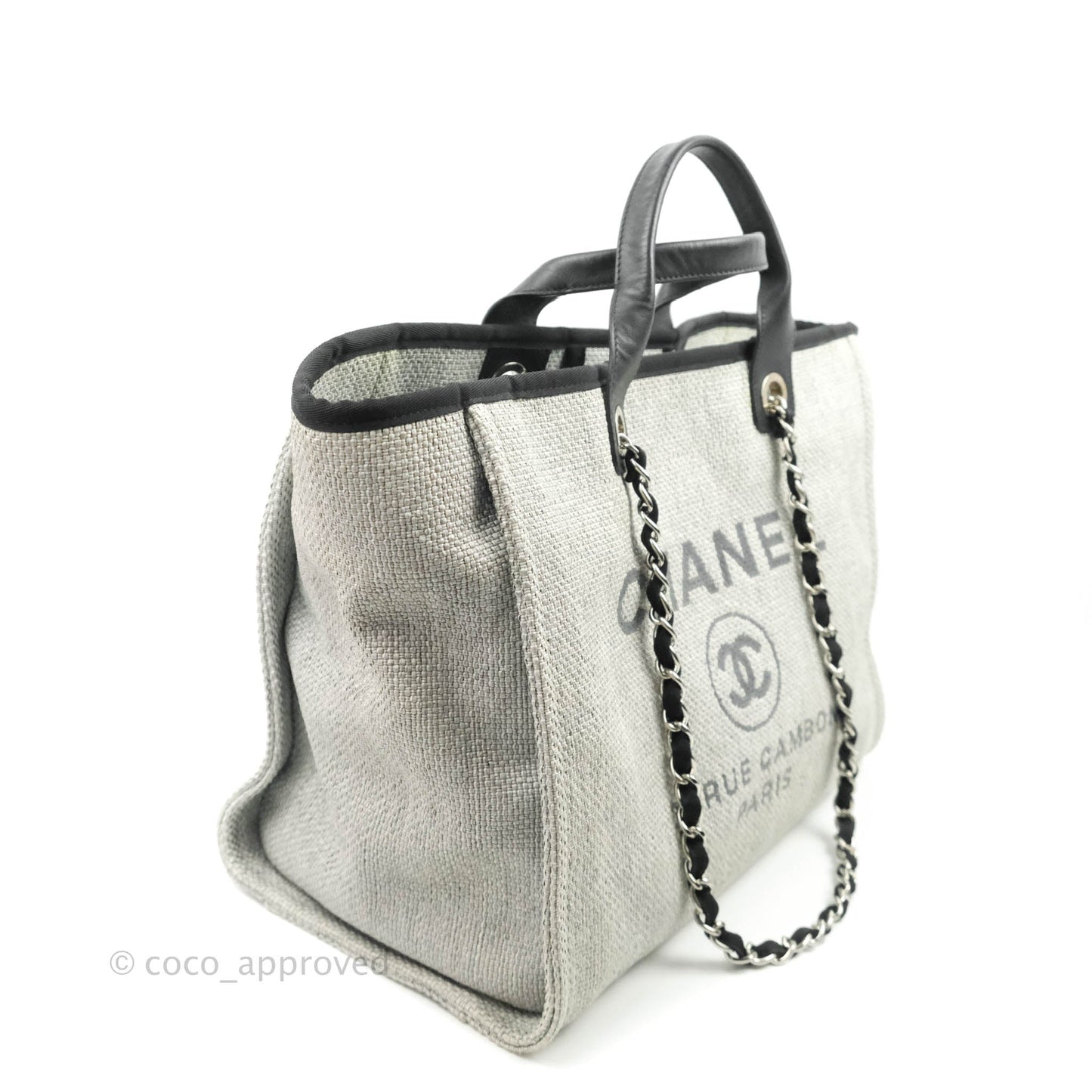 Chanel Large Deauville Light Grey Canvas Silver Hardware