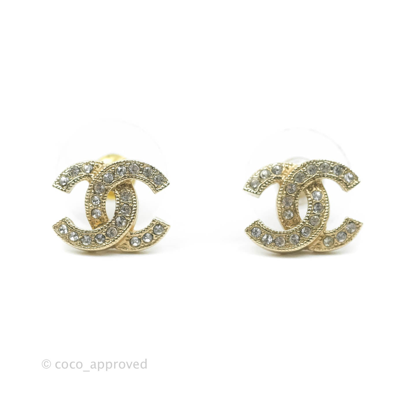 Chanel Crystal CC Earrings Gold Tone 21V