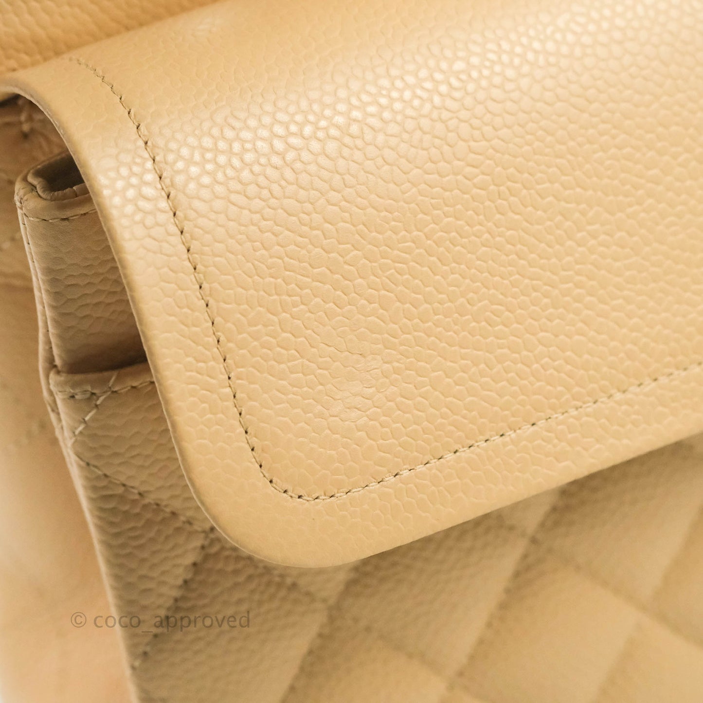 Chanel Classic M/L Medium Flap Quilted Beige Caviar Silver Hardware