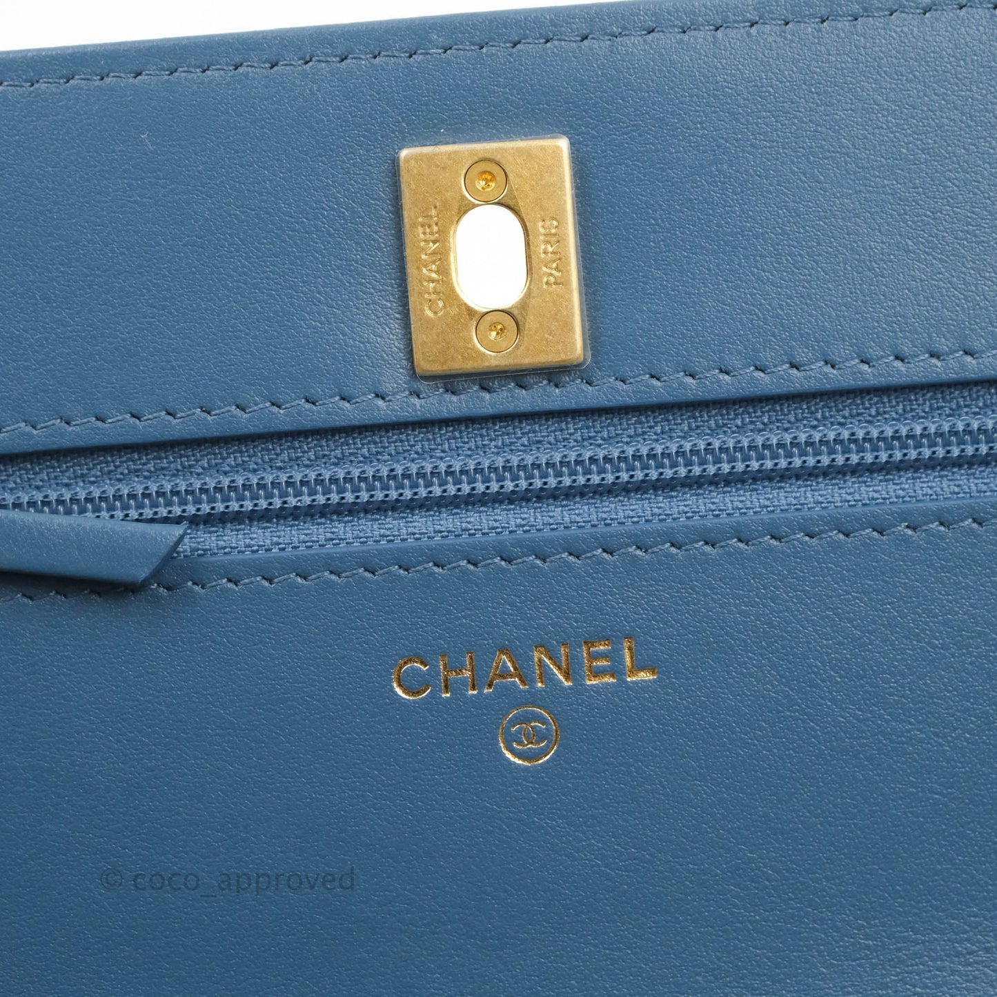 Chanel Quilted Pearl Crush Wallet on Chain WOC Denim Aged Gold Hardware