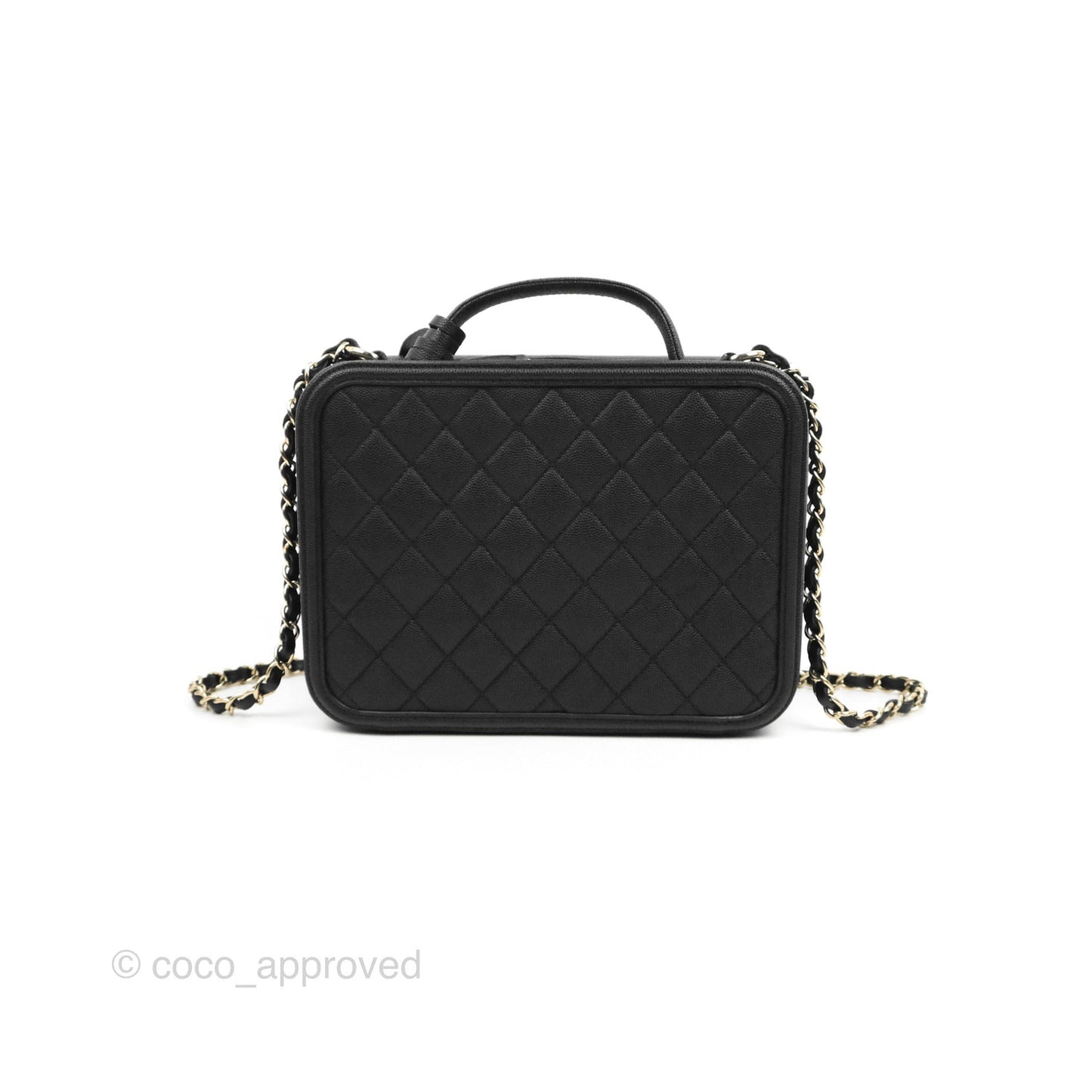 Chanel Quilted Large CC Filigree Vanity Case Black Caviar Gold Hardware