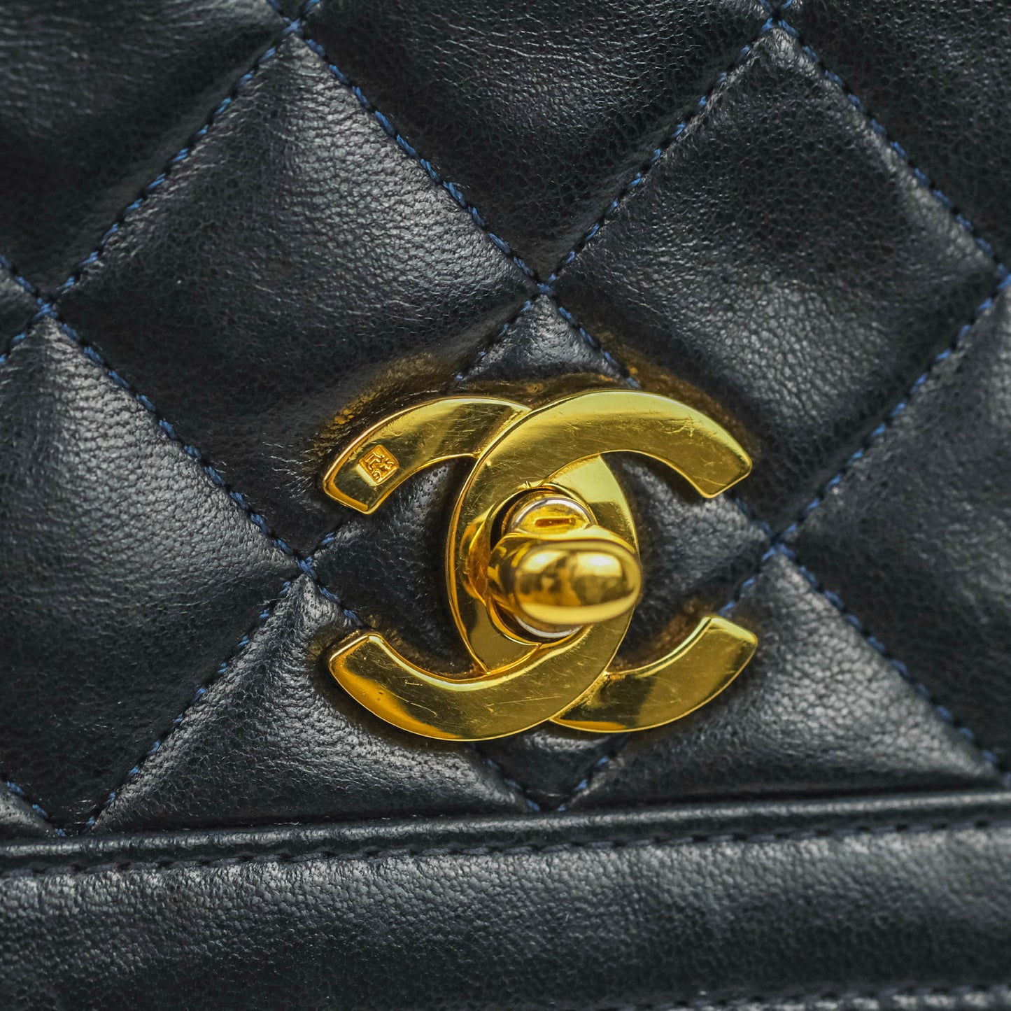 Chanel Vintage Quilted Flap Bag Navy Lambskin 24K Gold Hardware