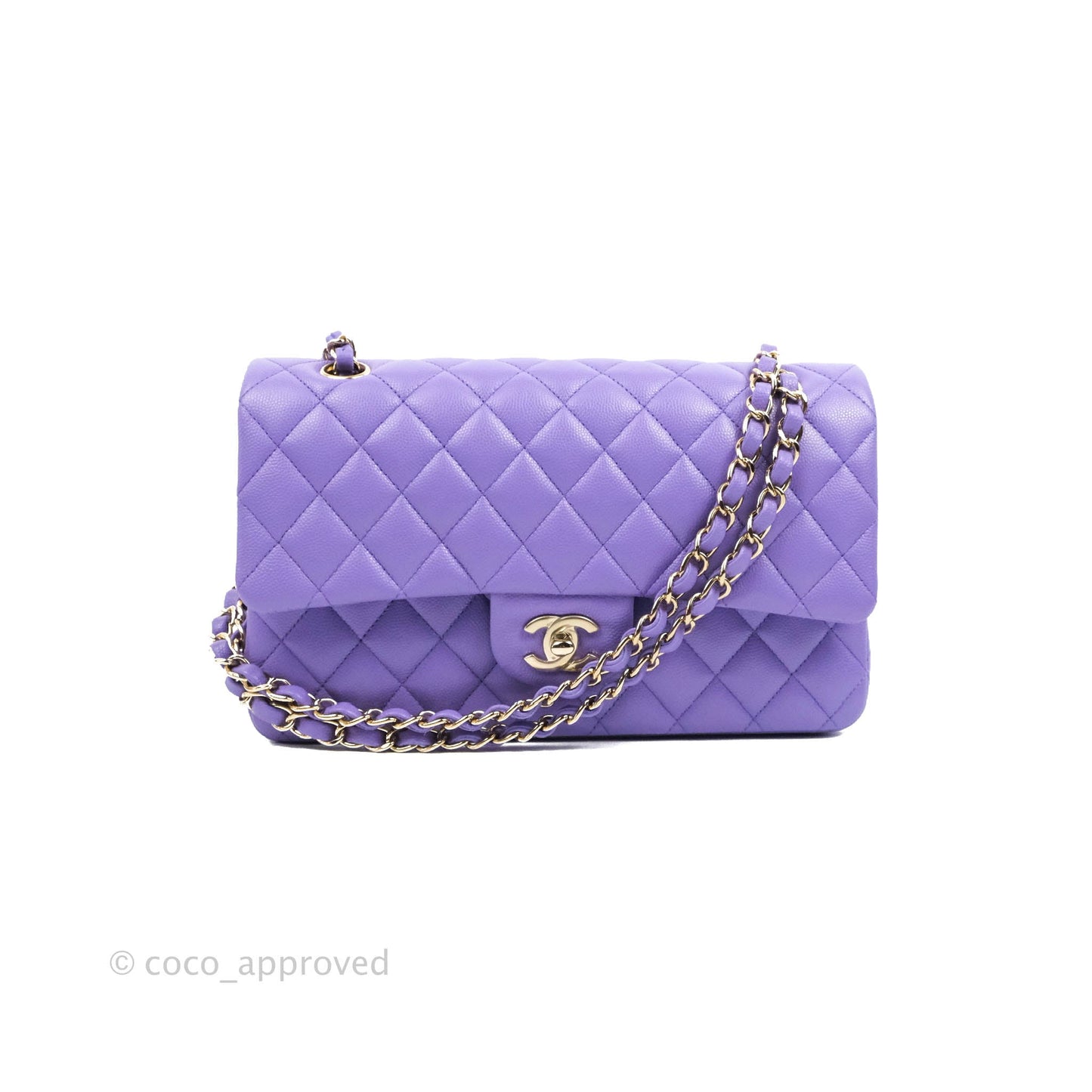 Chanel Classic M/L Medium Flap Quilted Purple Caviar Gold Hardware 20S