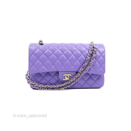 Chanel Classic M/L Medium Flap Quilted Purple Caviar Gold Hardware 20S
