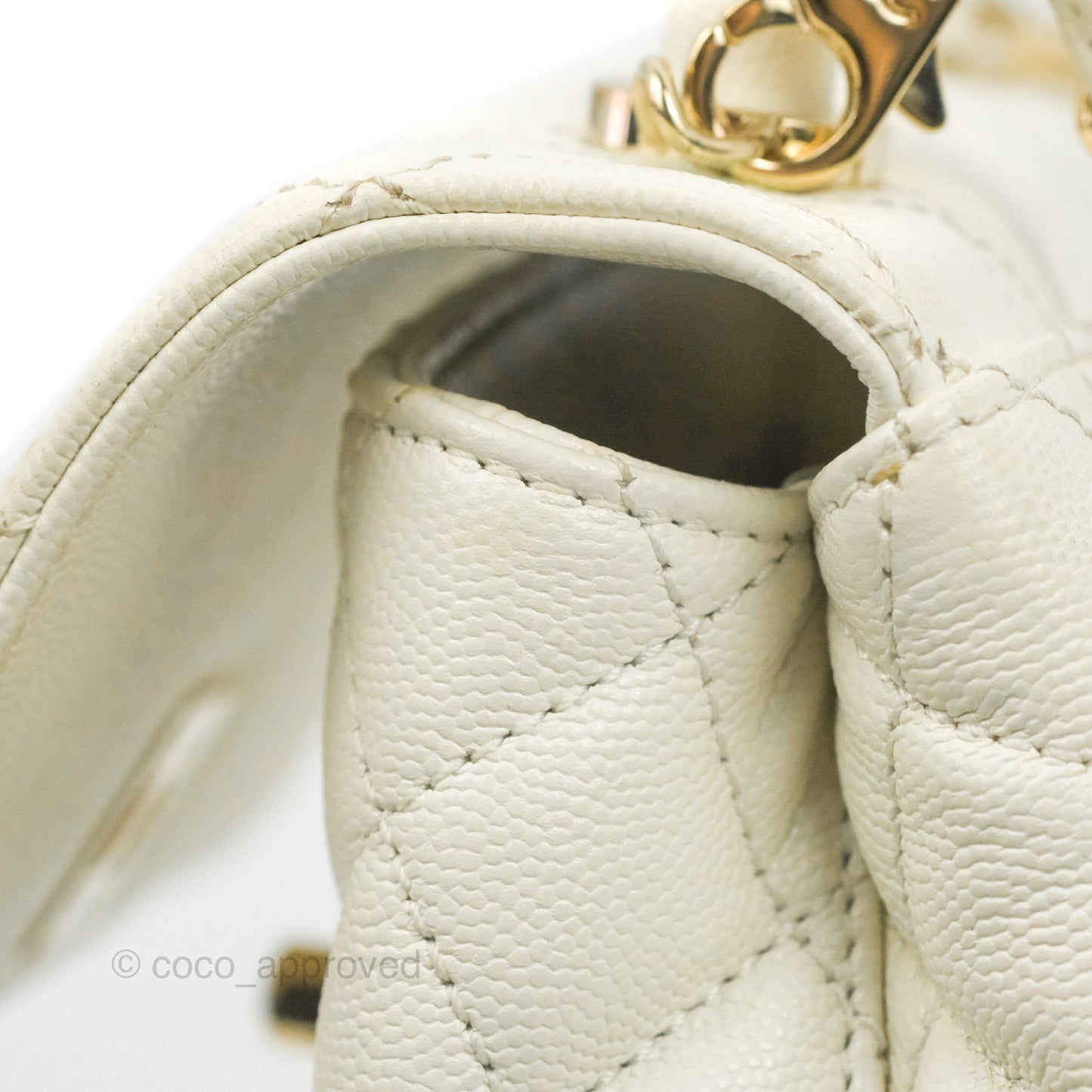 Chanel Mini Coco Handle Quilted Ivory Caviar Gold Hardware
