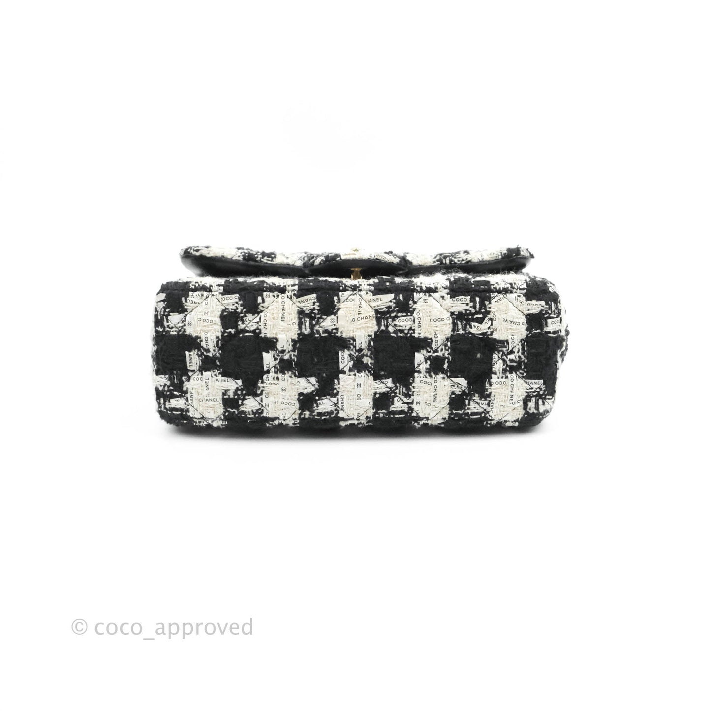 Chanel Quilted Mini Rectangular Flap Tweed Houndstooth Black & White Gold Hardware