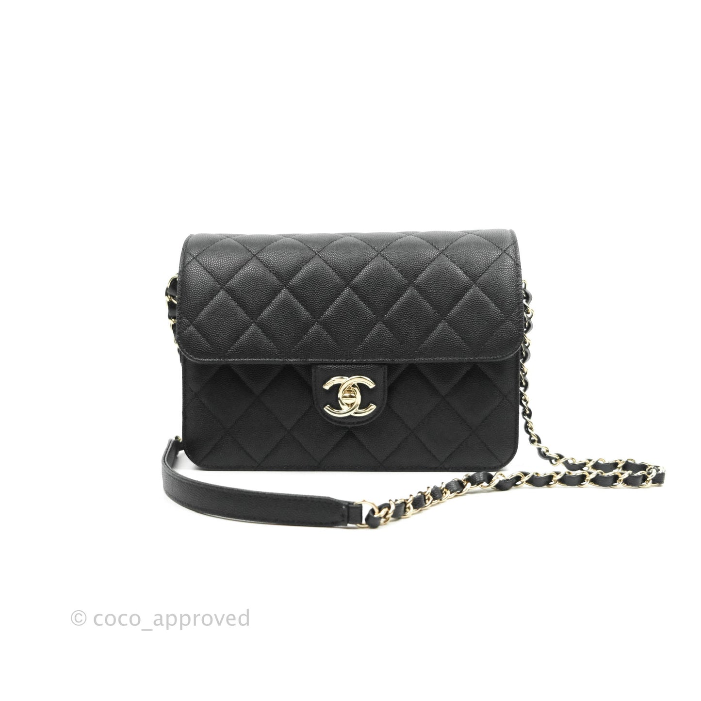 Chanel Quilted Like The Wallet Medium Flap Black Caviar Gold Hardware 22C