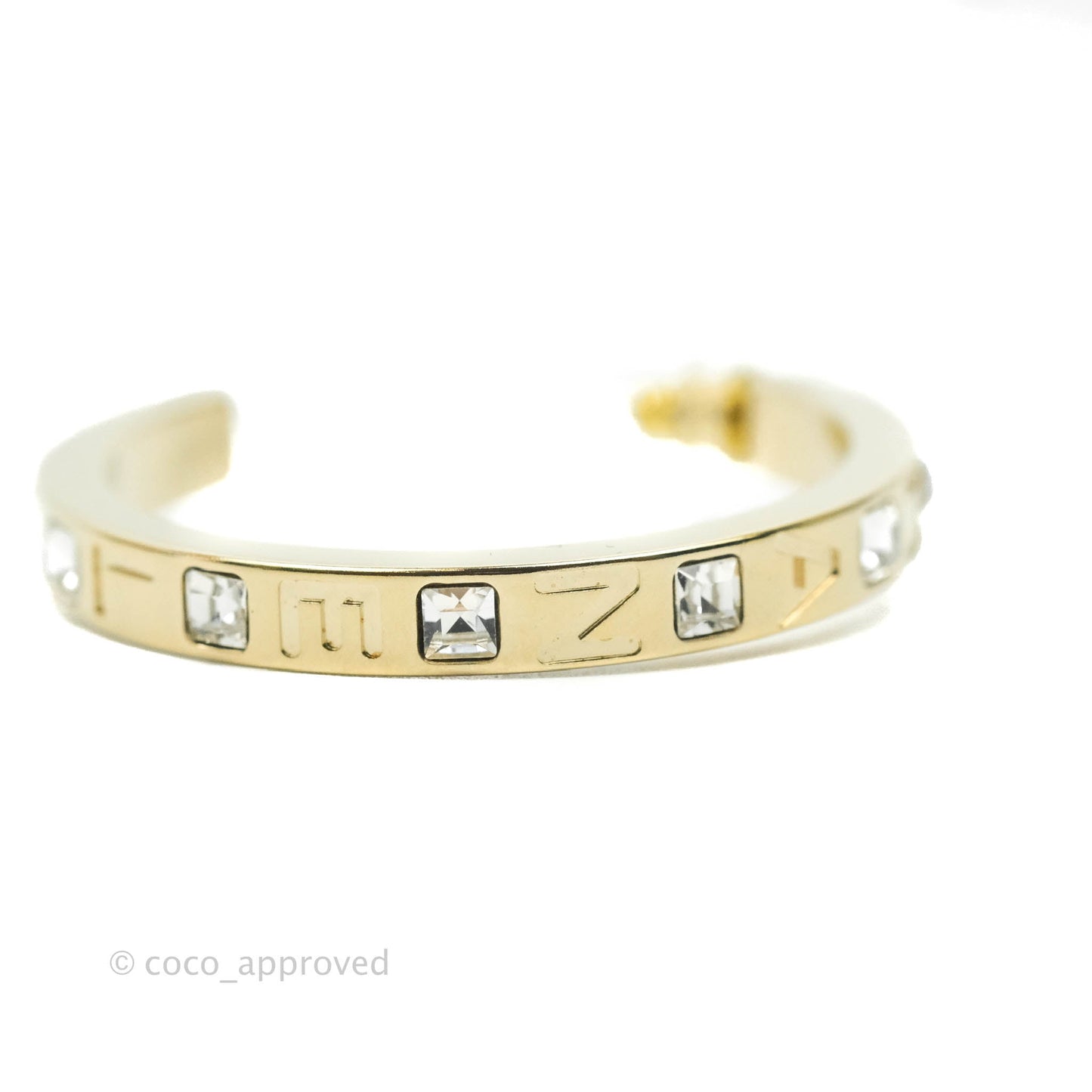 Chanel Crystal CC Engraving Hoop Earrings Gold 21B