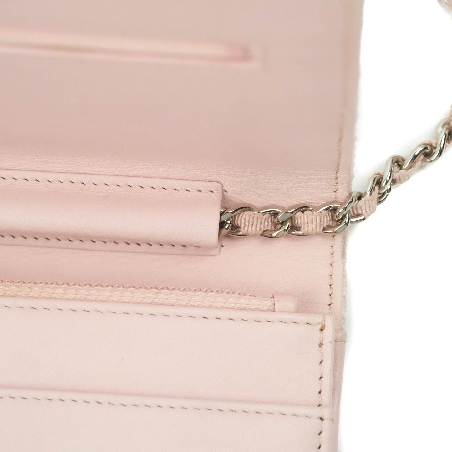 Chanel Deauville Wallet On Chain WOC Pink Canvas Silver Hardware