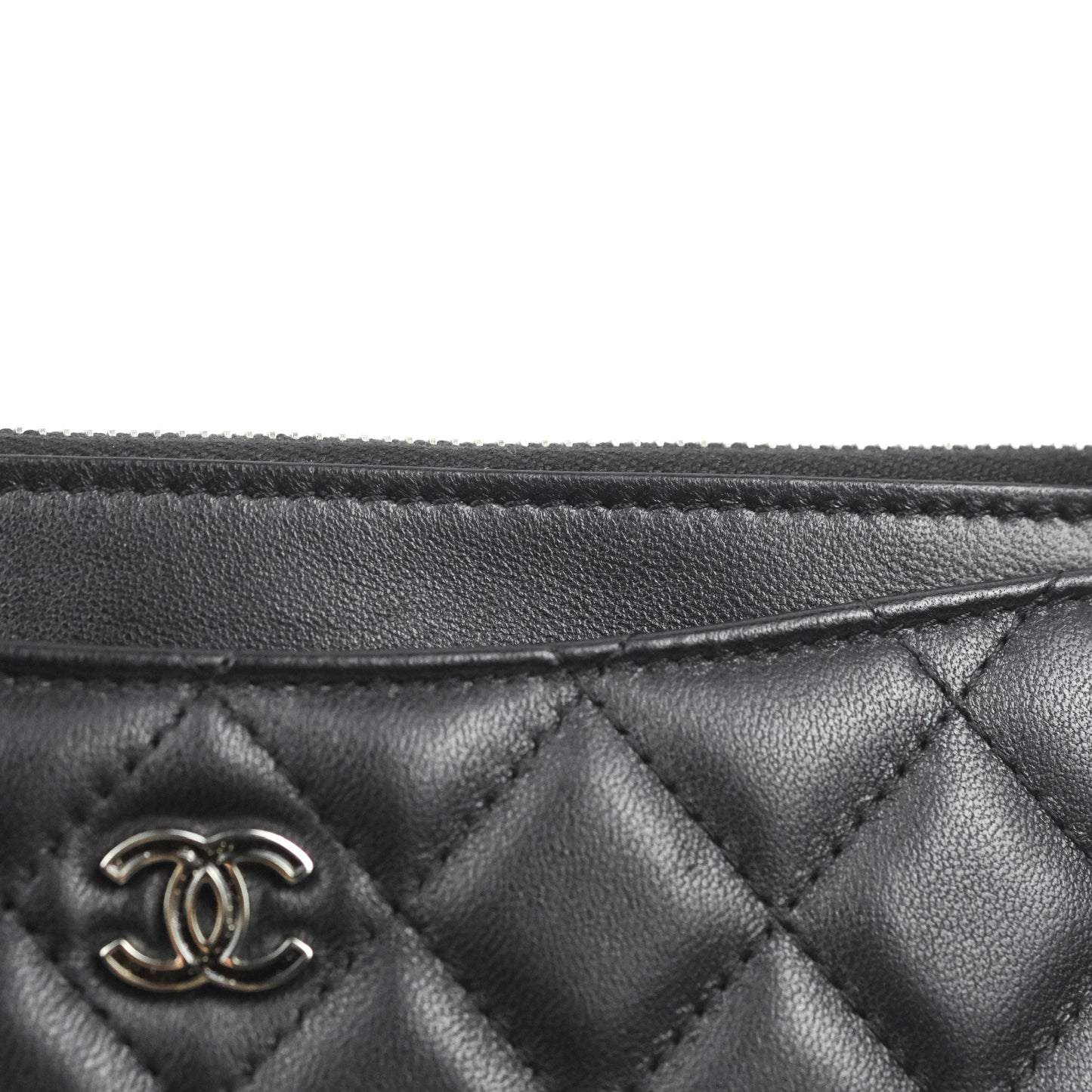 Chanel Classic Zip Pouch Glitter CC Black Lambskin Silver Hardware