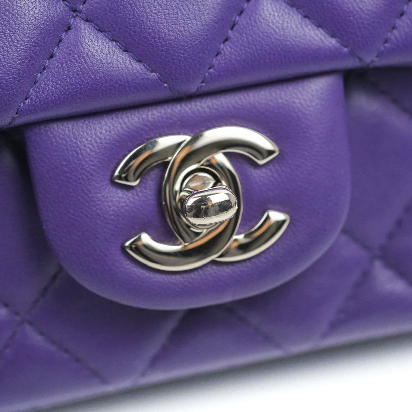 Chanel Quilted Mini Rectangular Flap Purple Lambskin Silver Hardware