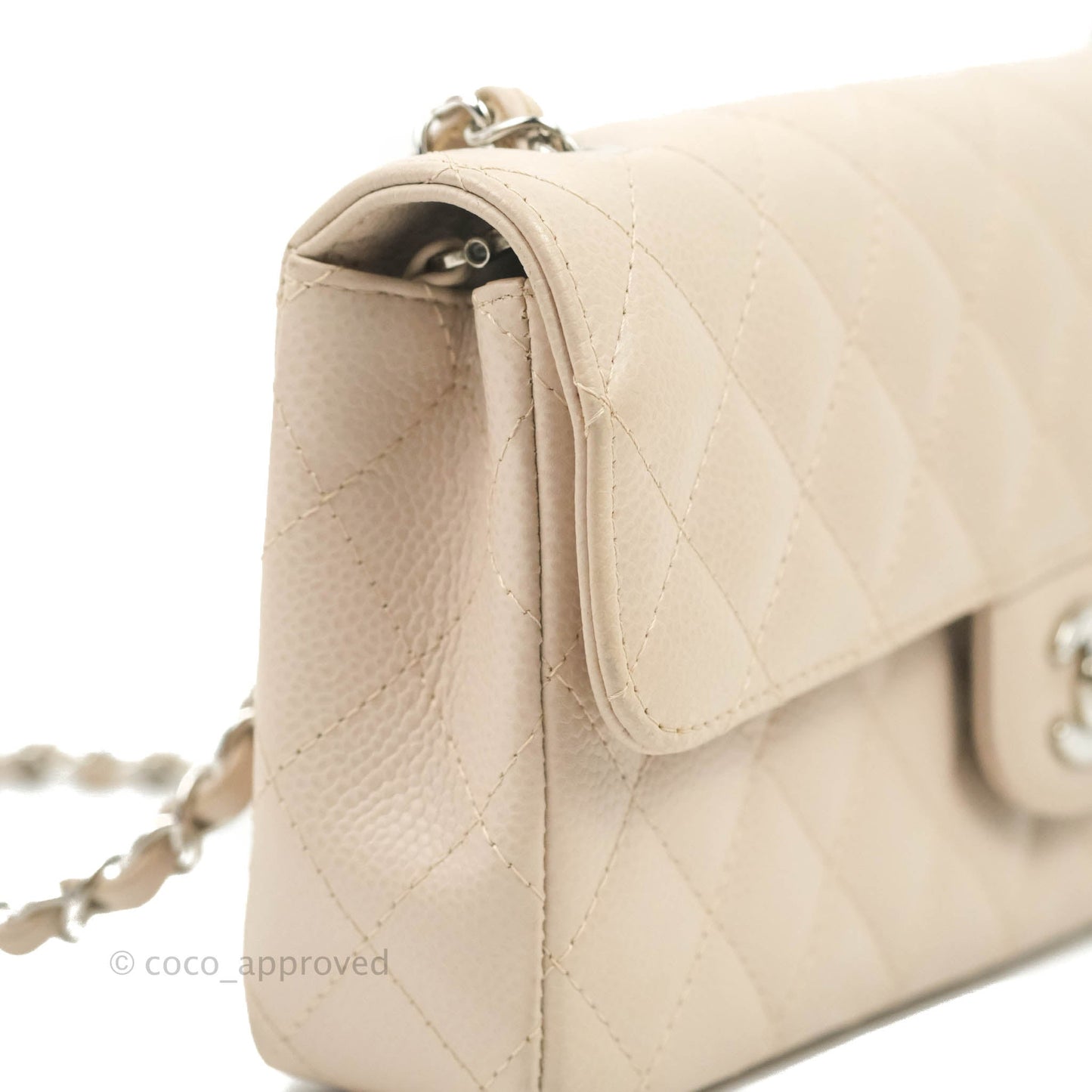 Chanel Quilted East West Flap Pale Pink Caviar Silver Hardware