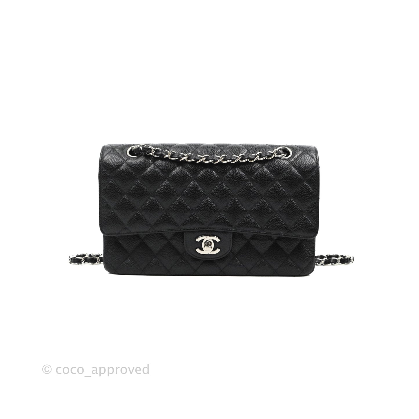 Chanel Classic M/L Medium Flap Quilted Black Caviar Silver Hardware