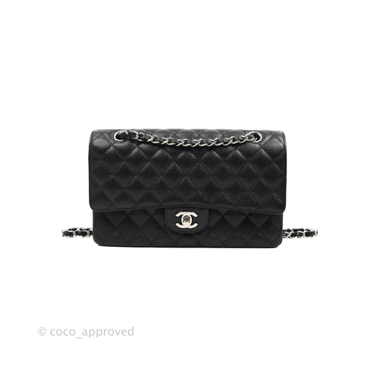 Chanel Classic M/L Medium Flap Quilted Black Caviar Silver Hardware