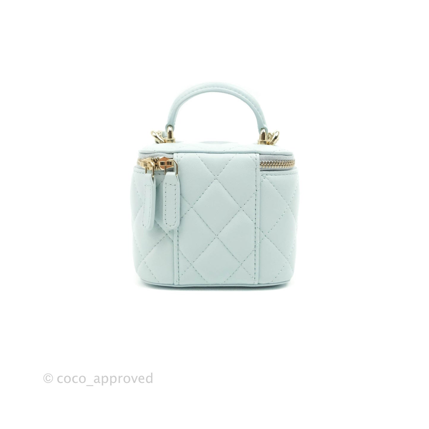 Chanel Mini Top Handle Vanity With Chain Light Blue Lambskin Gold Hardware