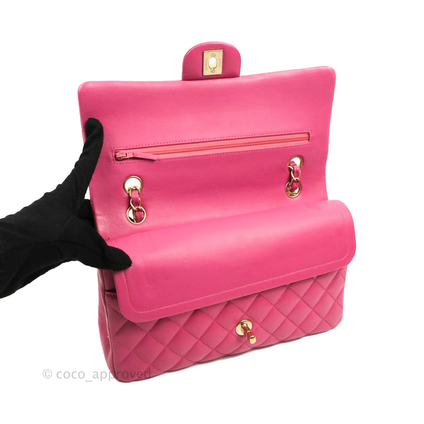 Chanel Classic M/L Medium Double Flap Pink Lambskin Matte Gold Hardware