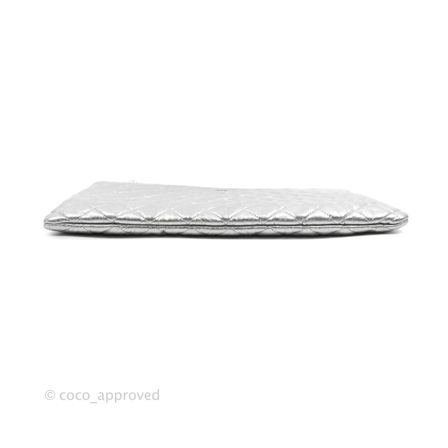 Chanel Caviar Quilted Large Cosmetic Case Metallic Silver  With Charms