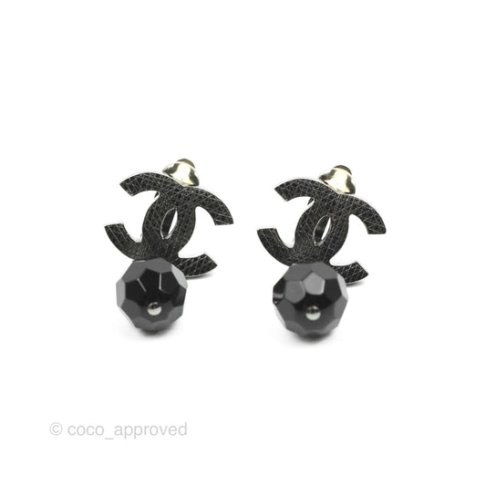 Chanel CC Black Resin Sphere Drop Ear Clip Gun Metal 12V