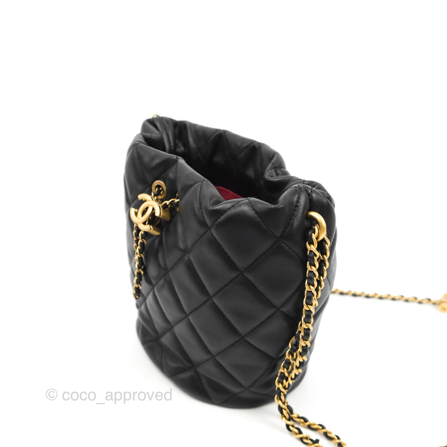Chanel Quilted My Perfect CC Bucket Drawstring Bag Black Lambskin