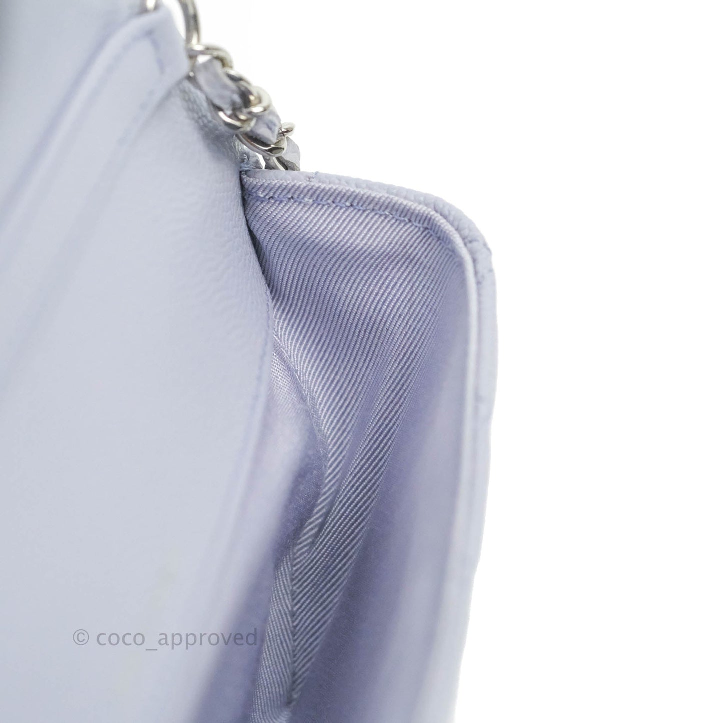 Chanel Quilted Case With Chain Lilac Caviar Silver Hardware