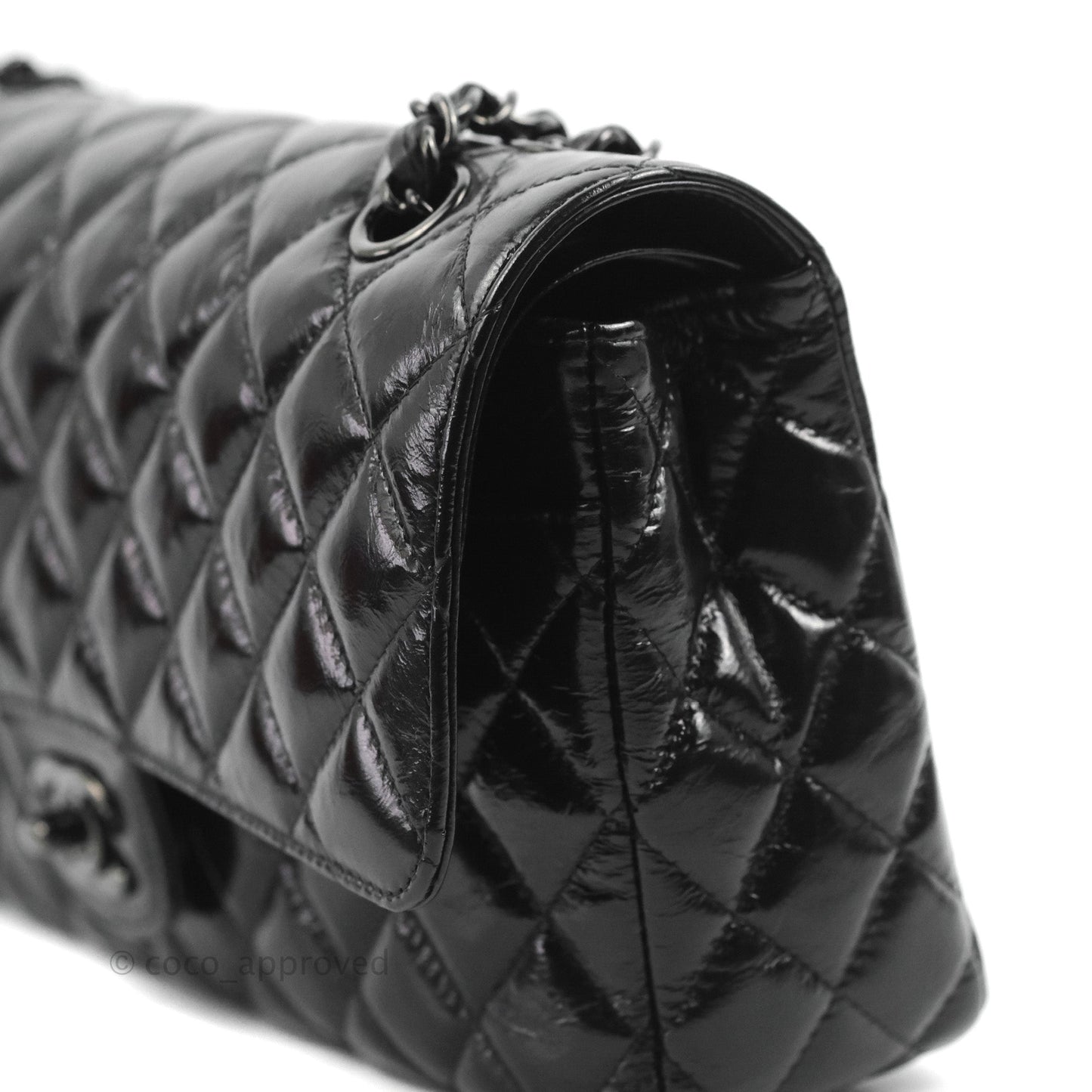 Chanel M/L Medium Classic Quilted Flap So Black Shiny Crumpled Calfskin
