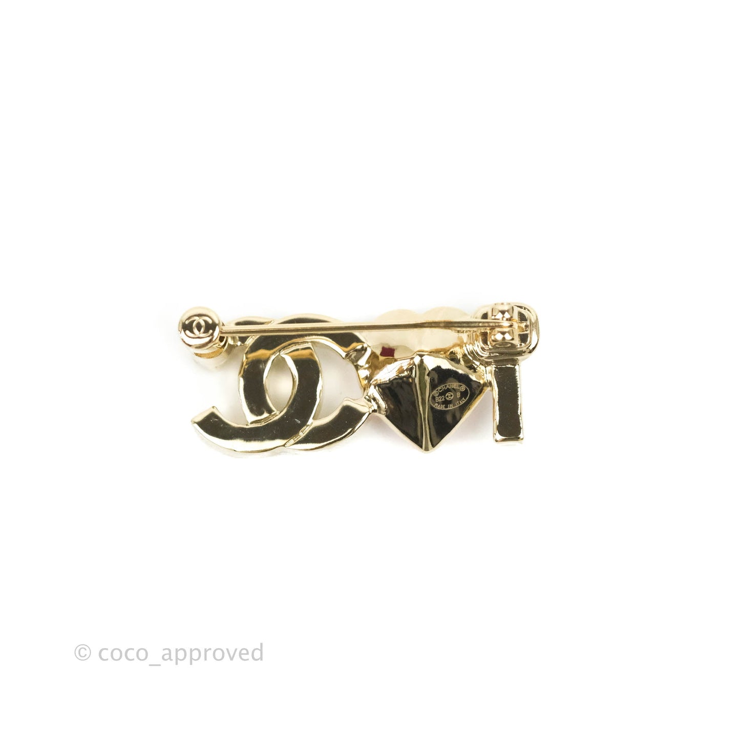 Chanel I Love CC Pink Heart Pearl Brooch Gold Tone 22B