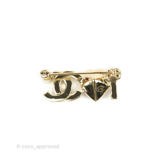 Chanel I Love CC Pink Heart Pearl Brooch Gold Tone 22B