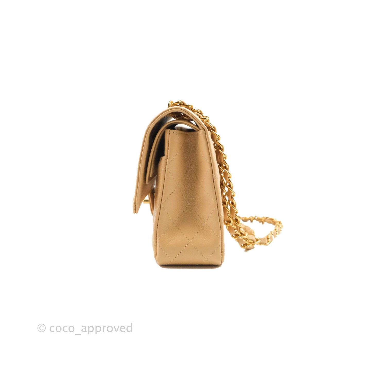Chanel Classic M/L Medium Flap Quilted Beige Caviar Gold Hardware