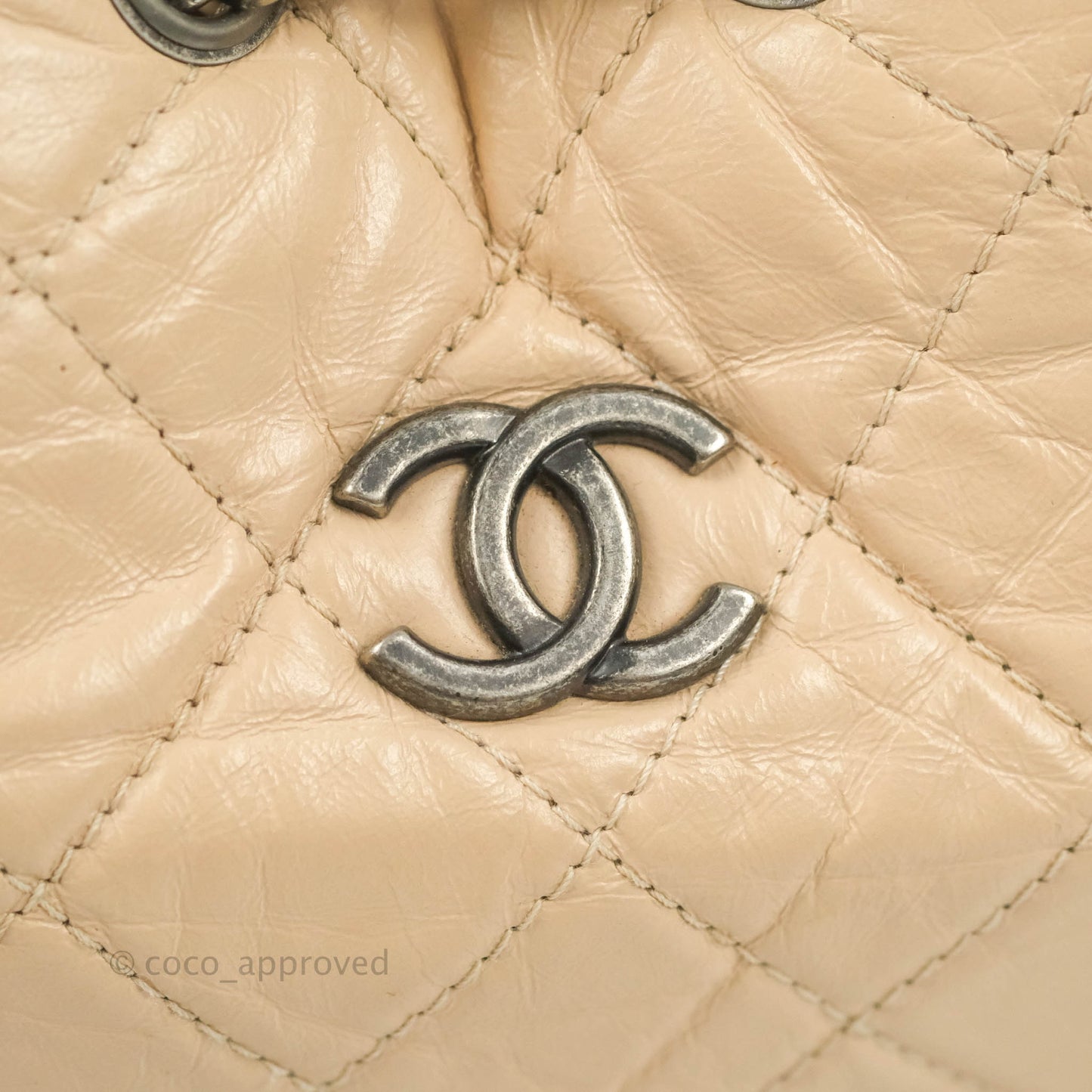 Chanel Small Gabrielle Backpack Beige Black Aged Calfskin