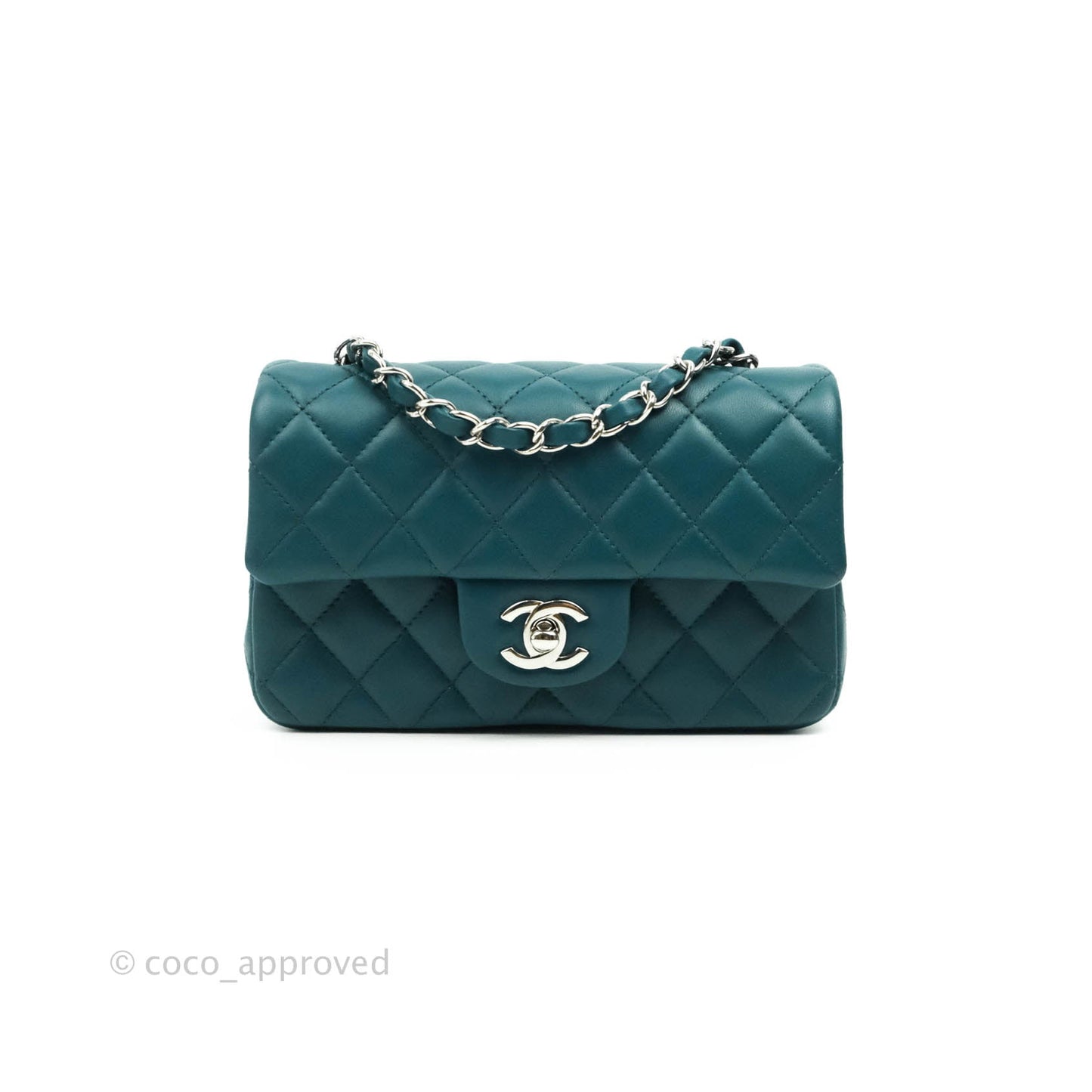 Chanel Quilted Mini Rectangular Lambskin Teal Silver Hardware