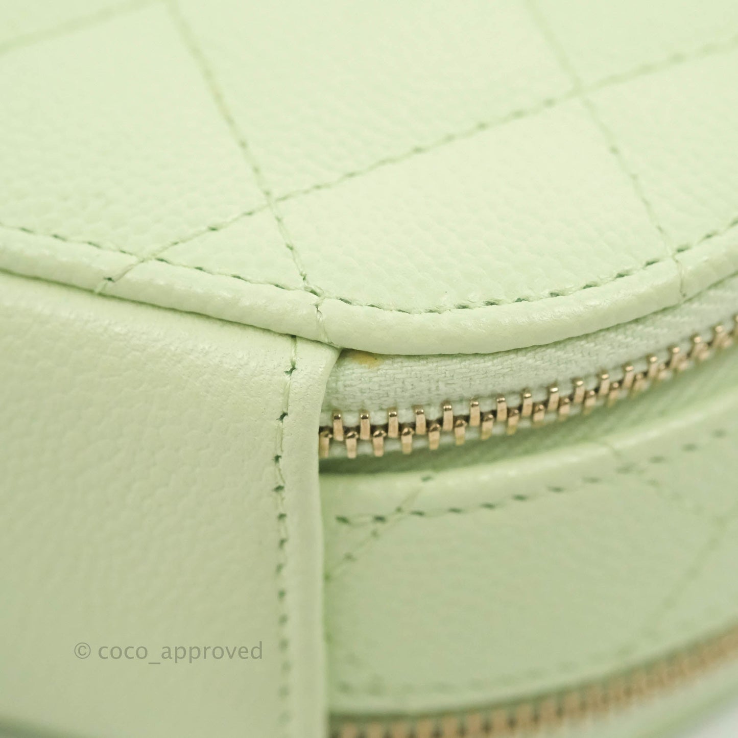 Chanel Mini Round Vanity Bag Handle With Care Light Green Caviar 22C