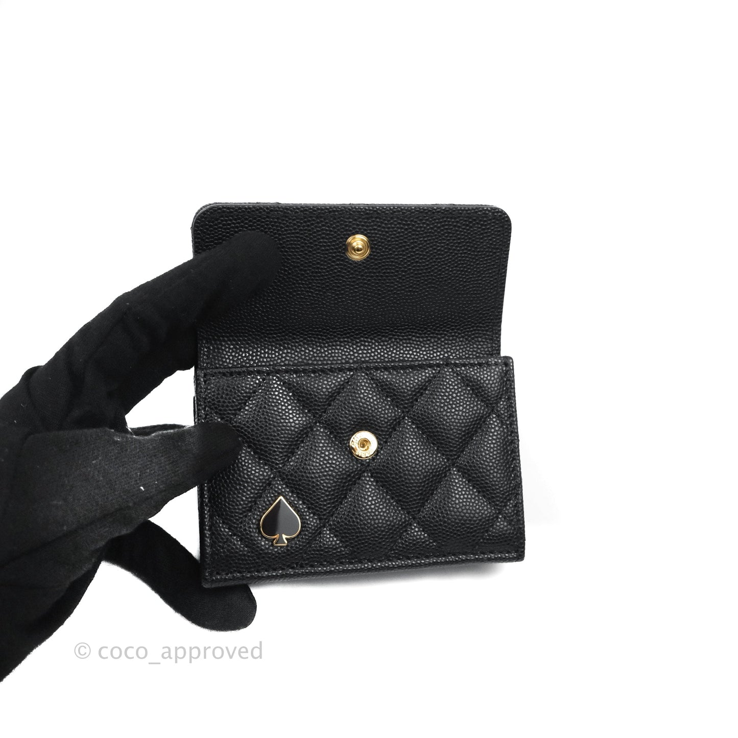 Chanel Small Flap Trifold Wallet Black Caviar Gold Hardware 23C
