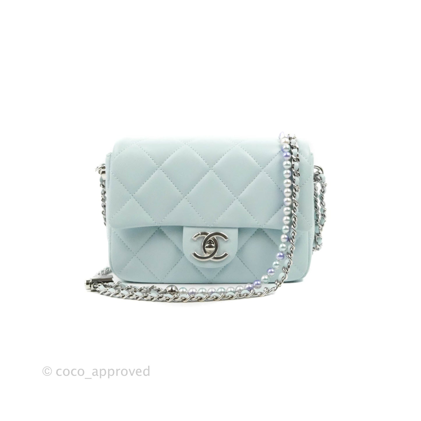 Chanel Quilted My Perfect Mini With Pearl Blue Lambskin Silver Hardware