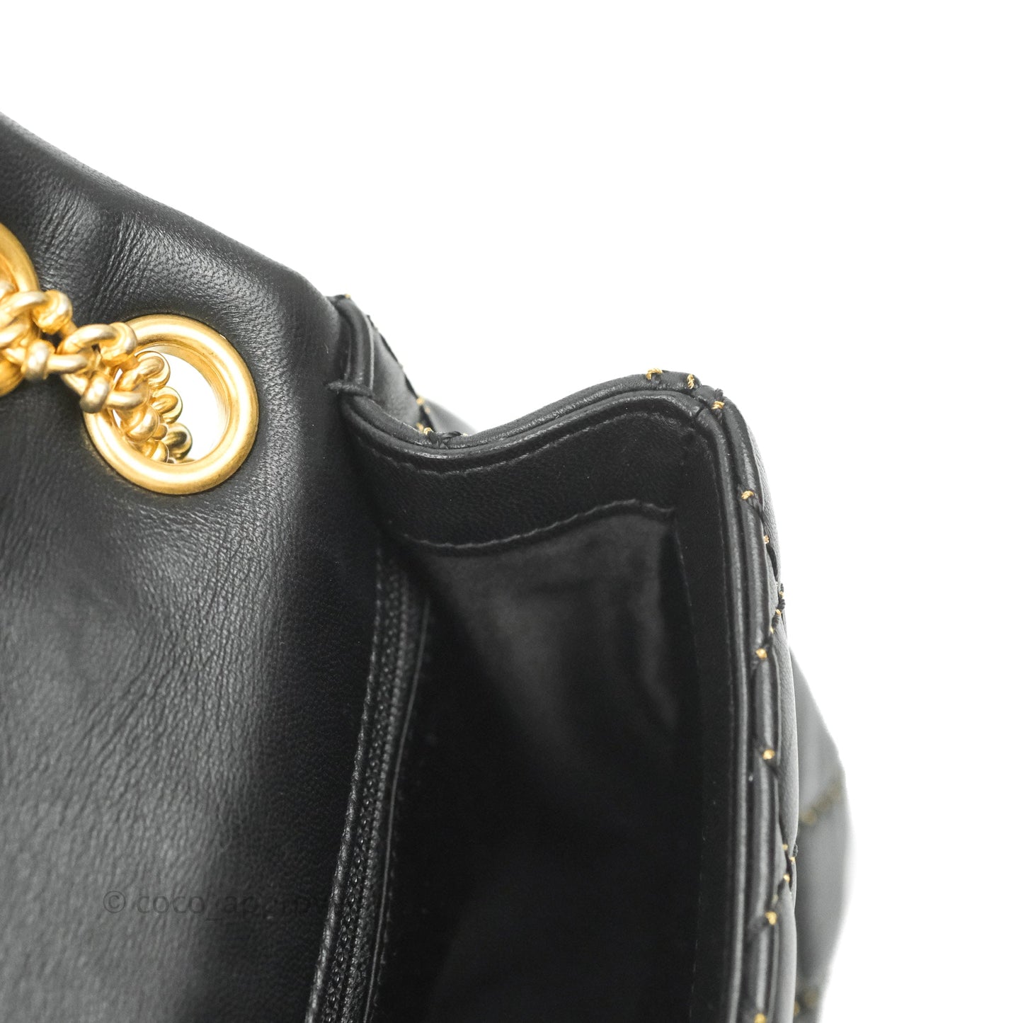 Chanel Quilted Stitched Flap Bag Lambskin Black Aged Gold Hardware 15A