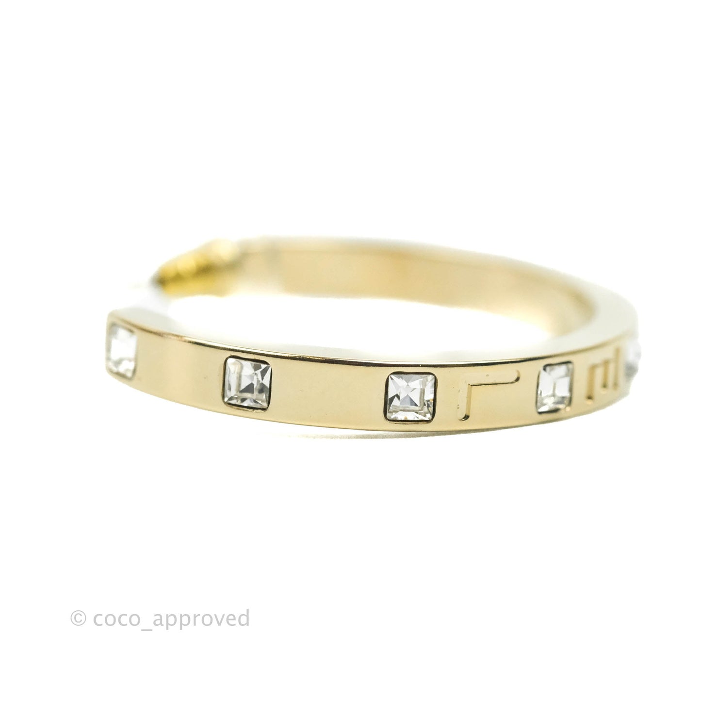 Chanel Crystal CC Engraving Hoop Earrings Gold 21B