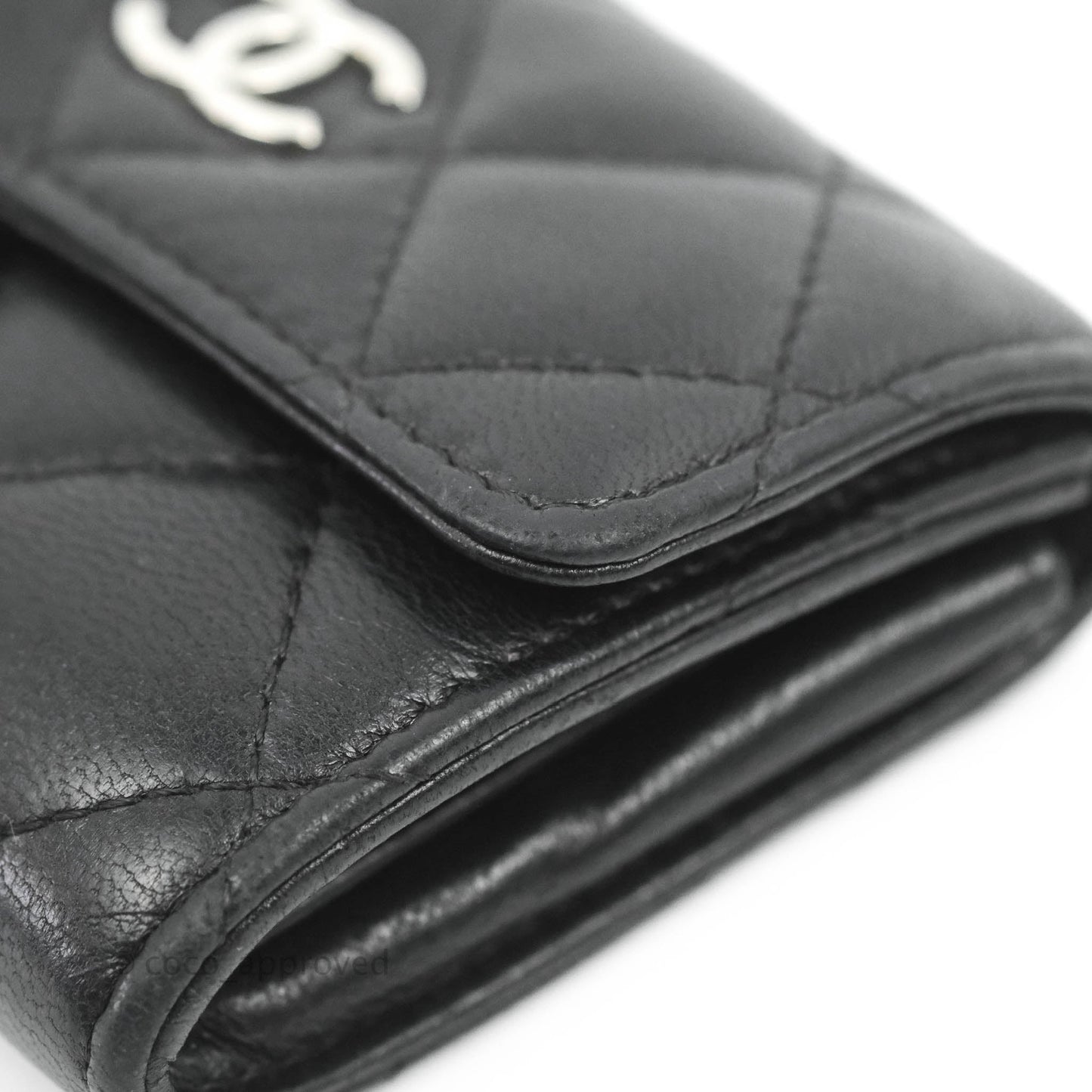 Chanel Quilted Small Flap Card Holder Black Lambskin Silver Hardware