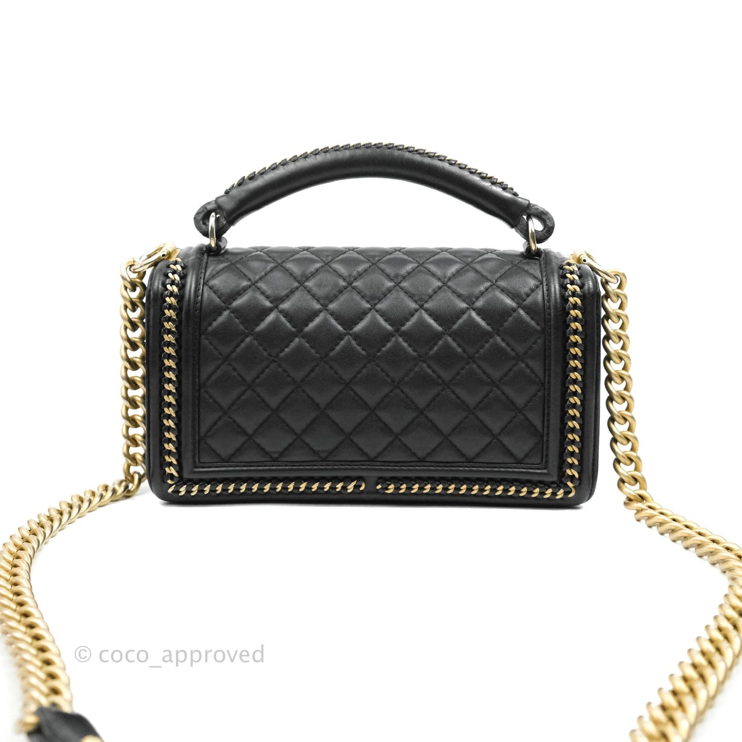 Chanel Quilted Medium Boy With Handle Black Calfskin Aged Gold Hardware
