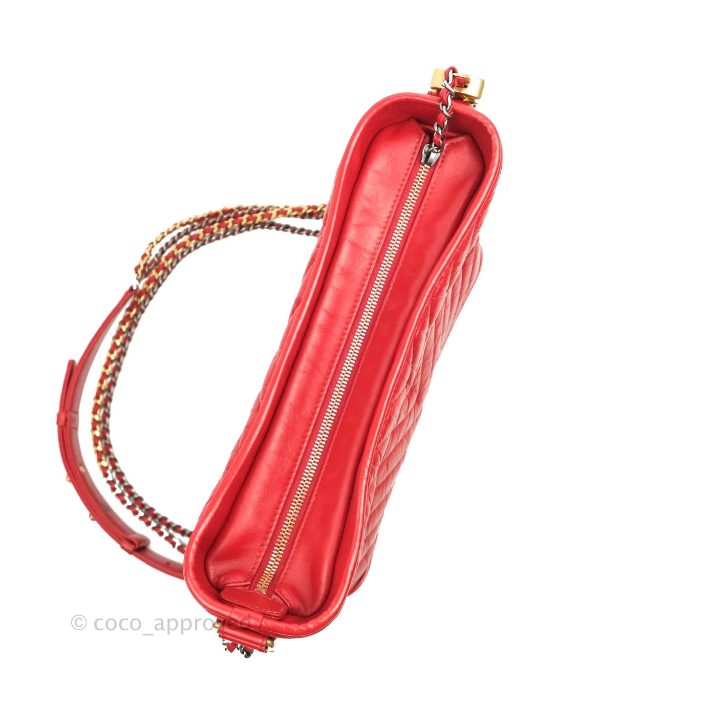 Chanel Chevron Medium Gabrielle Hobo Red Aged Calfskin Mixed Hardware