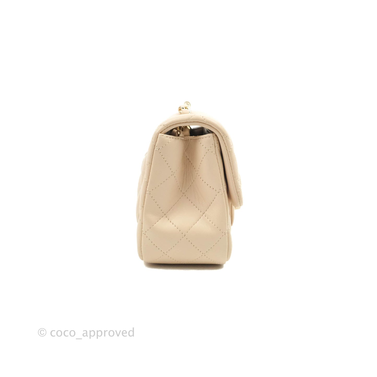 Chanel Quilted Mini Square Light Beige Lambskin Gold Hardware