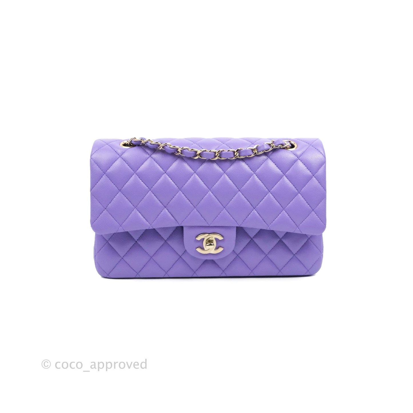 Chanel Classic M/L Medium Flap Quilted Purple Caviar Gold Hardware 20S