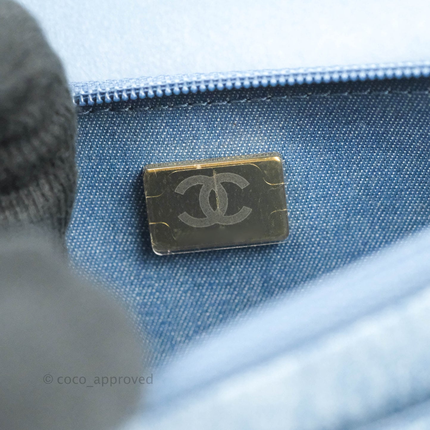 Chanel Quilted Pearl Crush Wallet on Chain WOC Denim Aged Gold Hardware